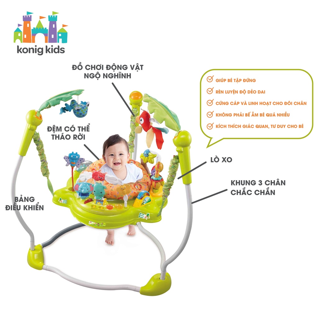 Jumperoo - Ghế nhún nhảy tập đứng dành cho trẻ em có đèn, nhạc và thanh đồ chơi Konig-Kids - 63569