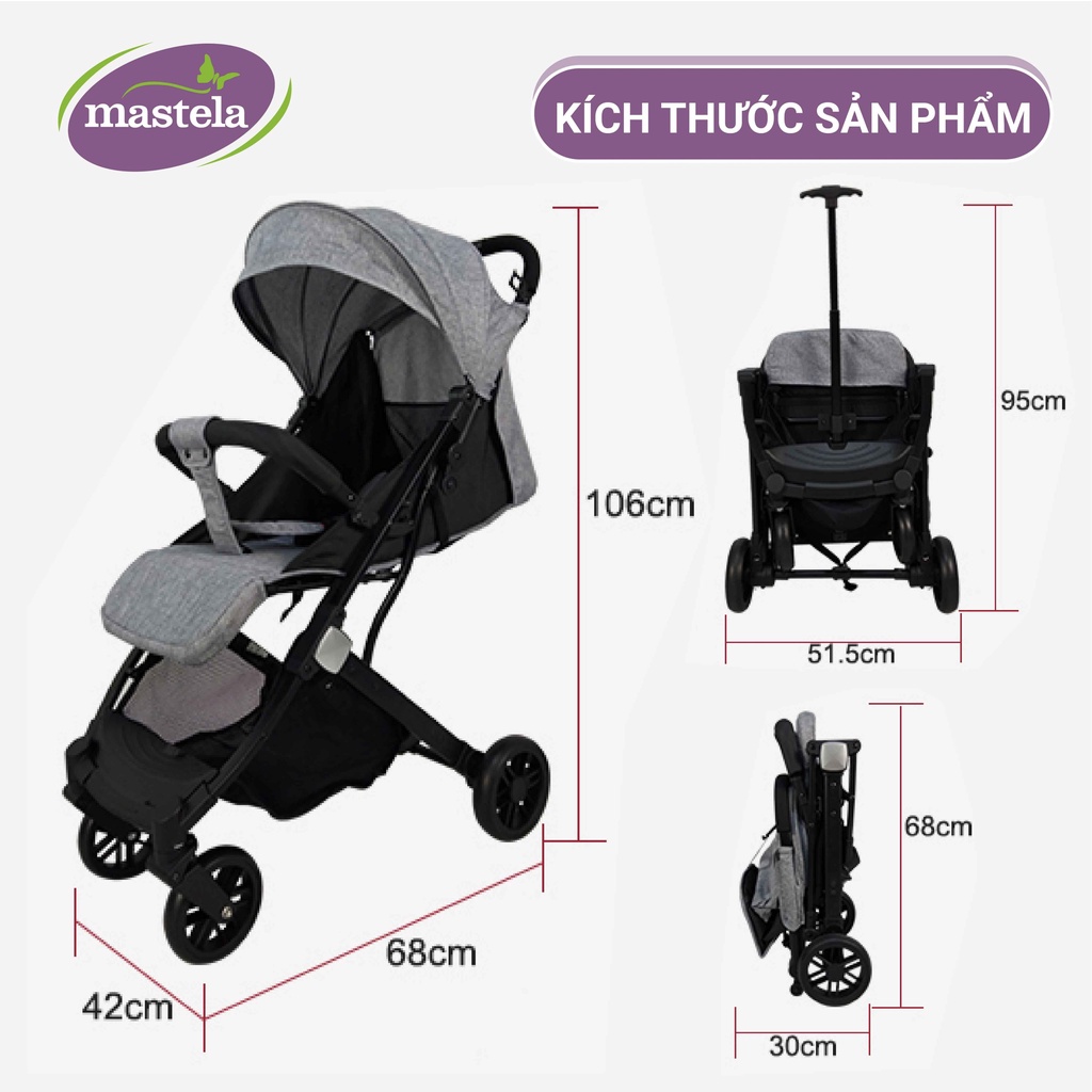 Xe đẩy gấp gọn 1 chiều aluminium cao cấp siêu bền và nhẹ cho bé từ sơ sinh - Mastela HN 275