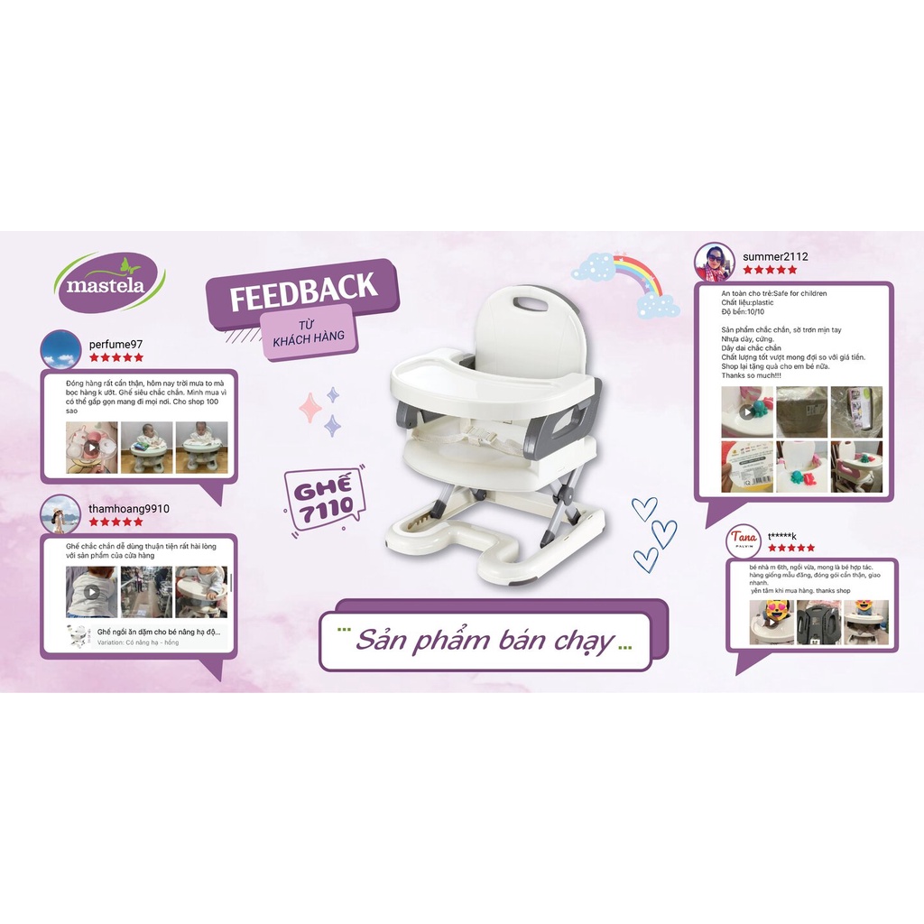 Ghế ngồi ăn dặm cho bé - điều chỉnh độ cao cho bé tự ăn uống, thương hiệu Mastela 7110  BPA FREE - uy tín hơn 10 năm