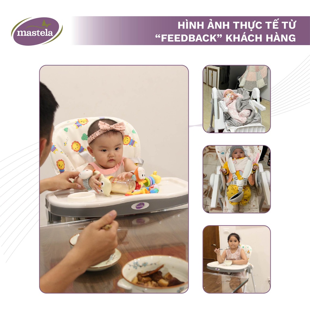 Ghế ăn dặm đa năng cho bé Mastela 1015 có 5 mức nâng hạ độ cao, 3 chế độ ngả, dùng cho bé từ 4 tháng - 5 tuổi