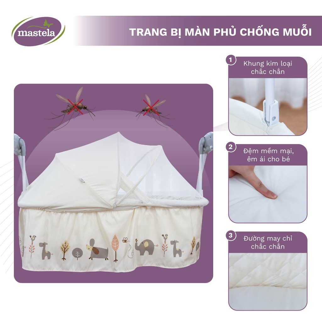Nôi điện ru ngủ tự động điều khiển từ xa kết hợp nhạc trắng ru ngủ cho bé sơ sinh tới 2 tuổi Mastela SG239