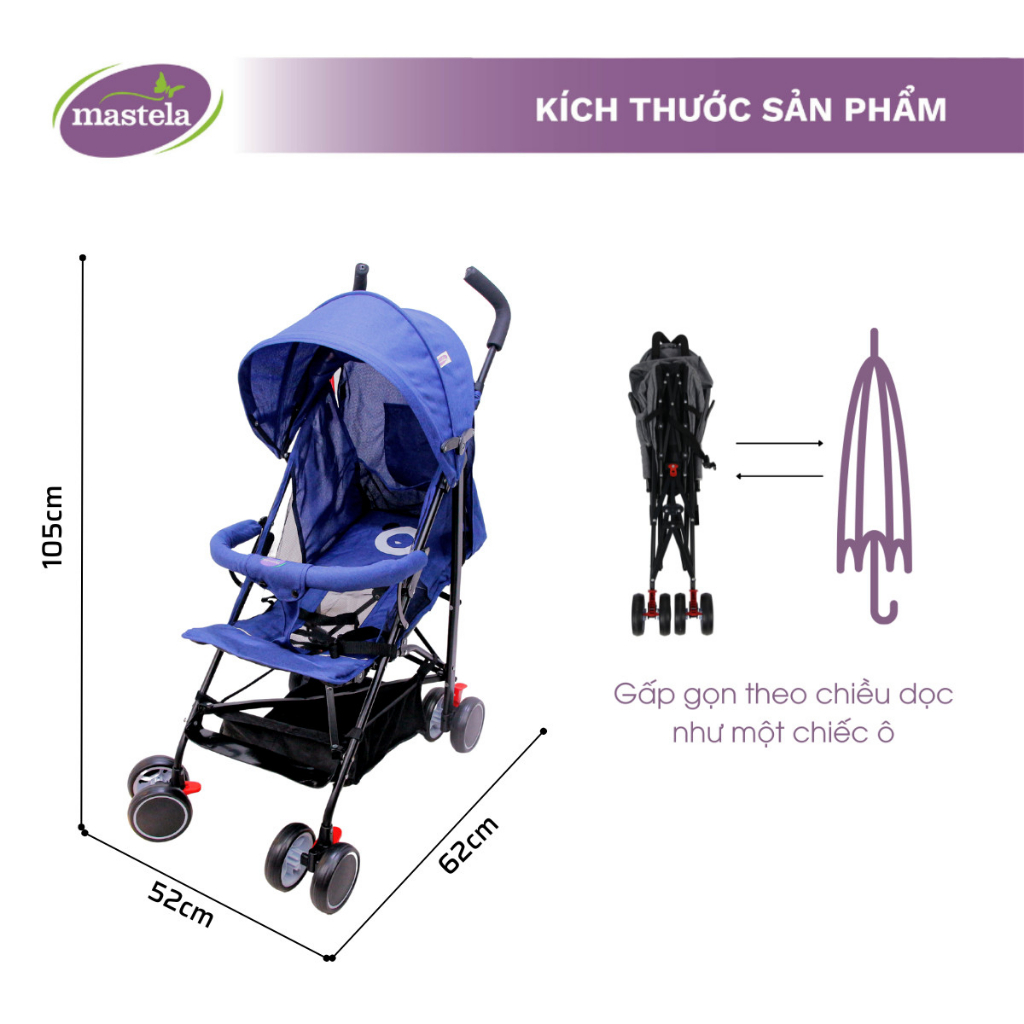 Xe đẩy em bé gập gọn siêu nhẹ, siêu thoáng khí chống xốc, chống tia UV Mastela 605- Chính hãng bảo hành 12 tháng