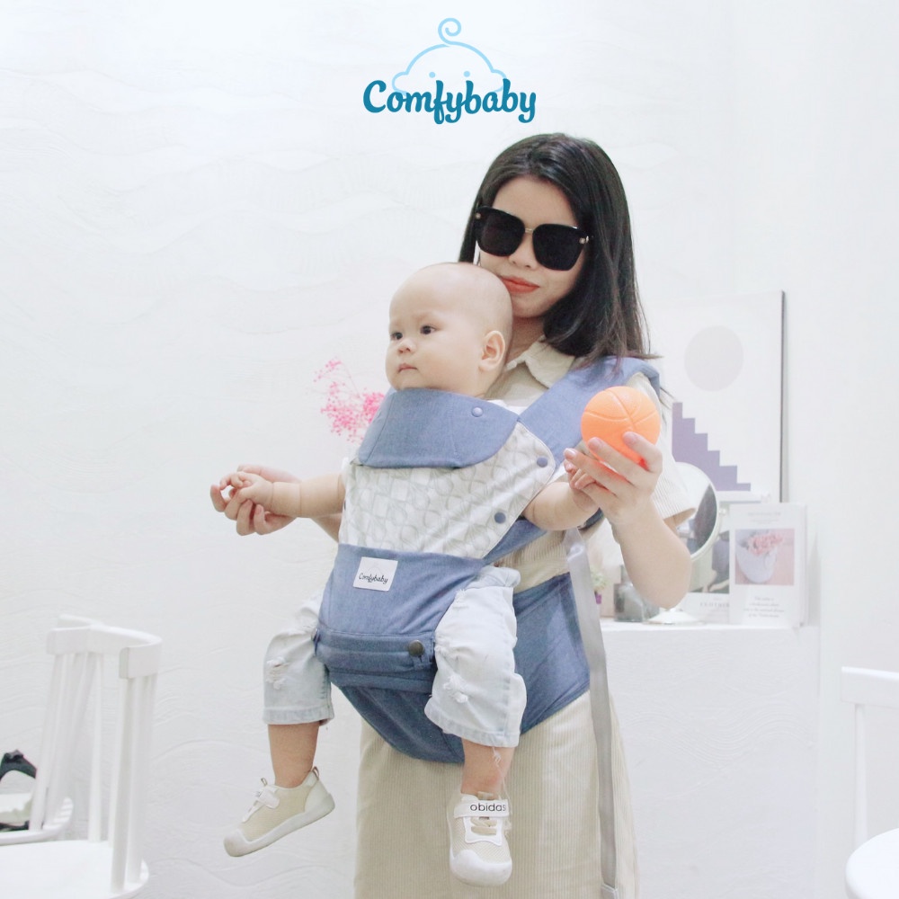 Địu ngồi trẻ em cao cấp Air mesh - siêu mềm thoáng khí 4 tư thế Comfybaby HC003 cho bé từ sơ sinh trở lên có mũ đỡ đầu