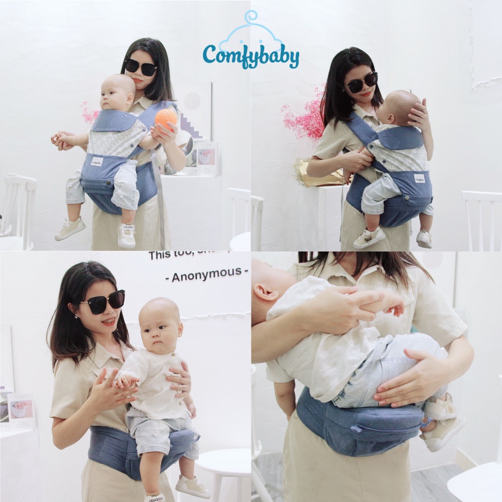Địu ngồi trẻ em cao cấp Air mesh - siêu mềm thoáng khí 4 tư thế Comfybaby HC003 cho bé từ sơ sinh trở lên có mũ đỡ đầu