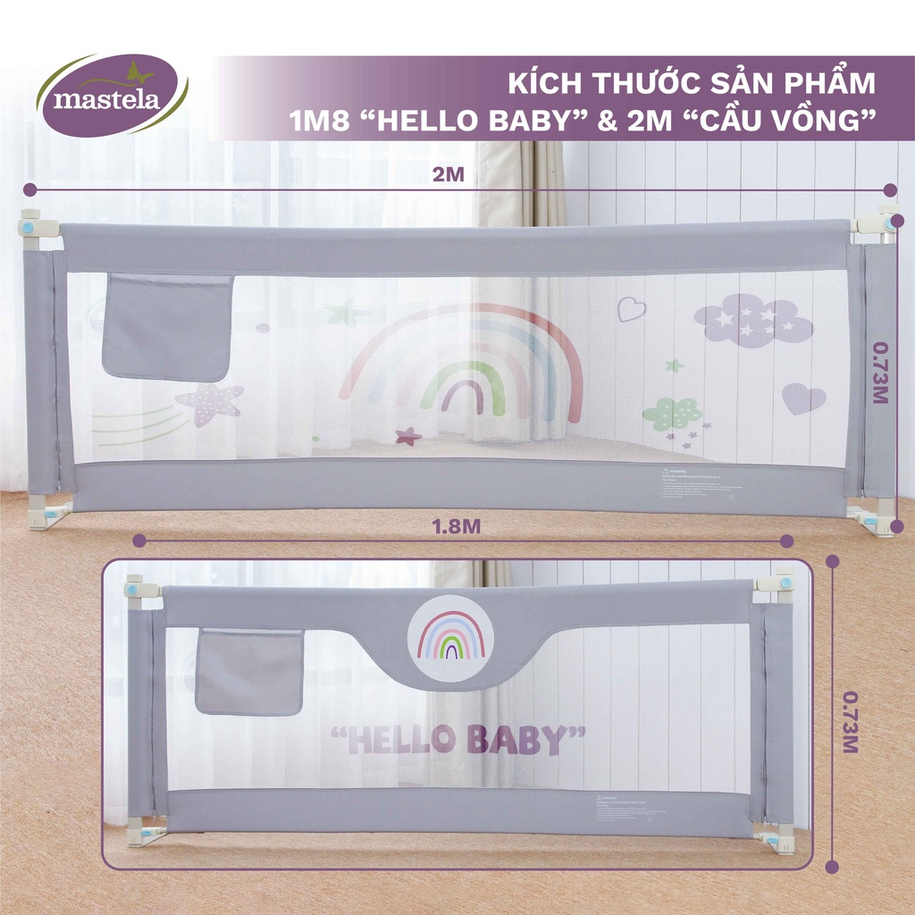 Thanh chắn giường nâng hạ 2 bên dễ dàng an toàn cho bé, chính hãng Mastela vải lưới thoáng khí, lắp đặt thông minh