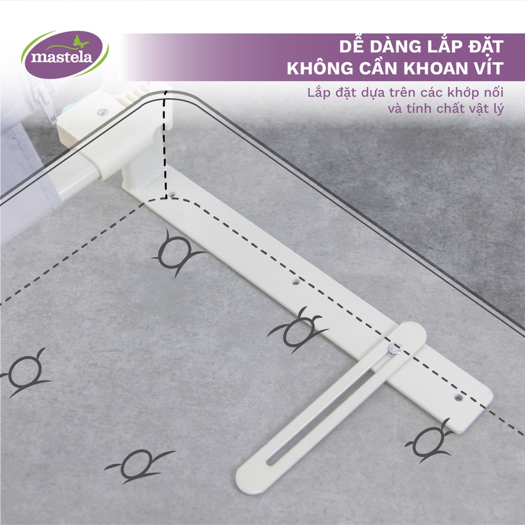 Thanh chắn giường nâng hạ 2 bên dễ dàng an toàn cho bé, chính hãng Mastela vải lưới thoáng khí, lắp đặt thông minh