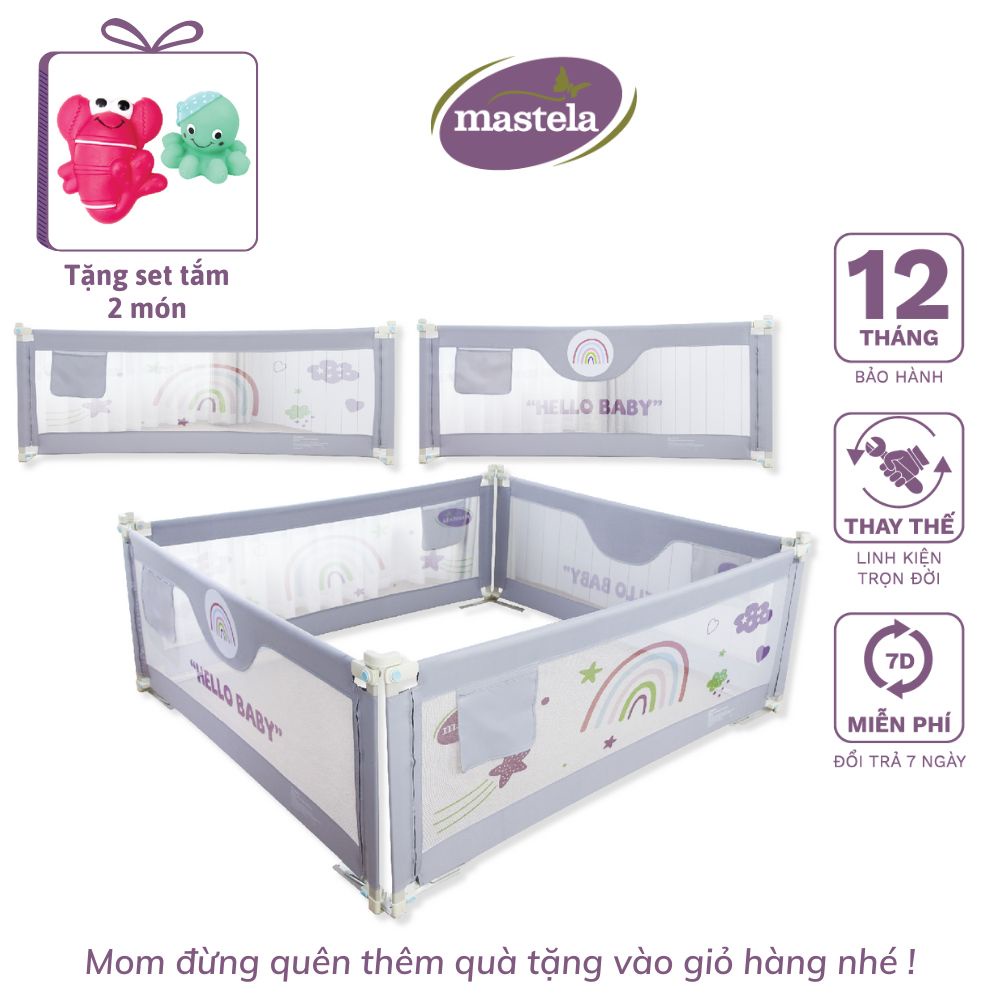 Thanh chắn giường nâng hạ 2 bên dễ dàng an toàn cho bé, chính hãng Mastela vải lưới thoáng khí, lắp đặt thông minh