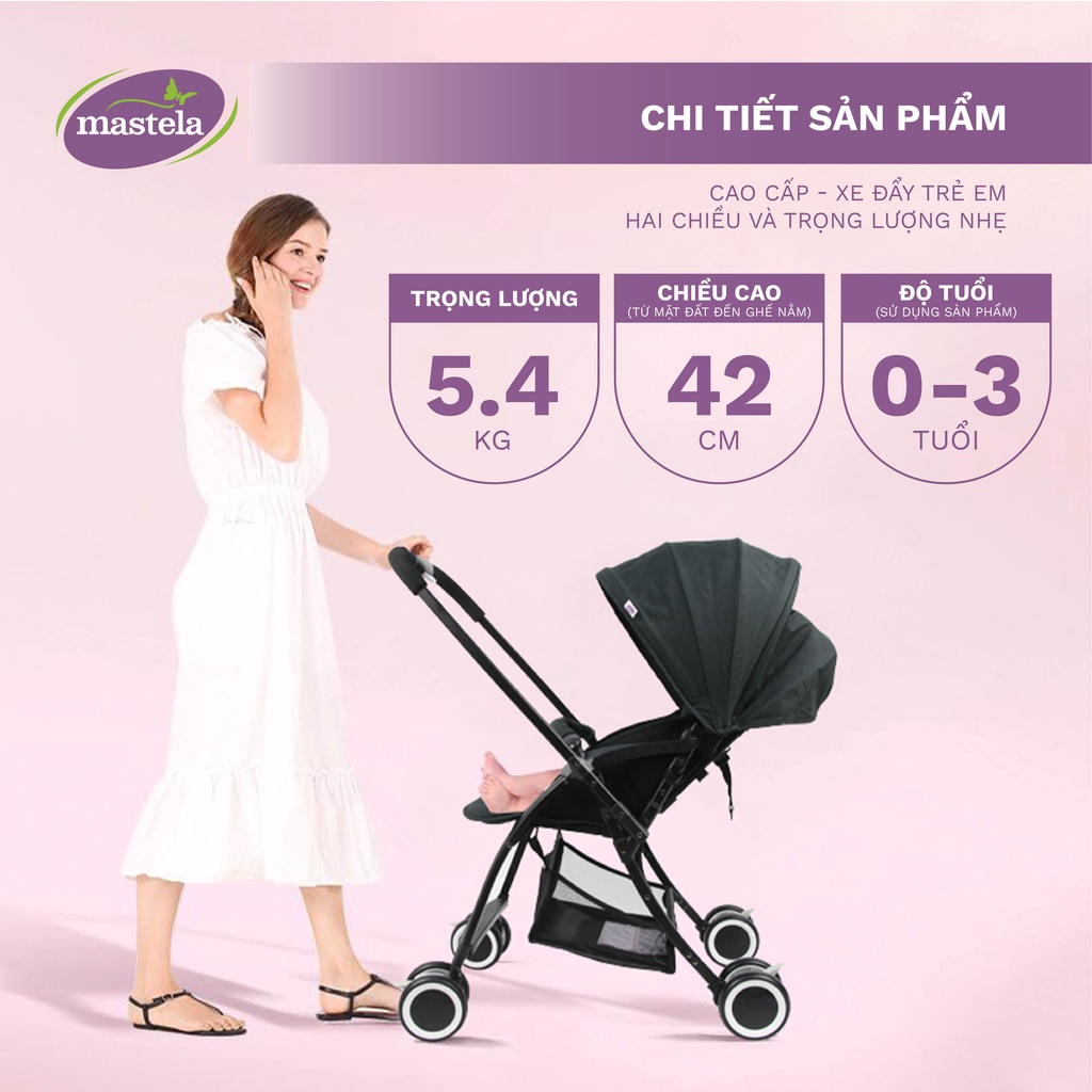 Xe đẩy 2 chiều cho bé sơ sinh tới 30kg chống tia UV aluminium, Mastela Premium T05S. Bảo hành 12 tháng, gập gọn