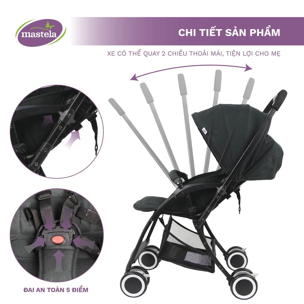 Xe đẩy 2 chiều cho bé sơ sinh tới 30kg chống tia UV aluminium, Mastela Premium T05S. Bảo hành 12 tháng, gập gọn