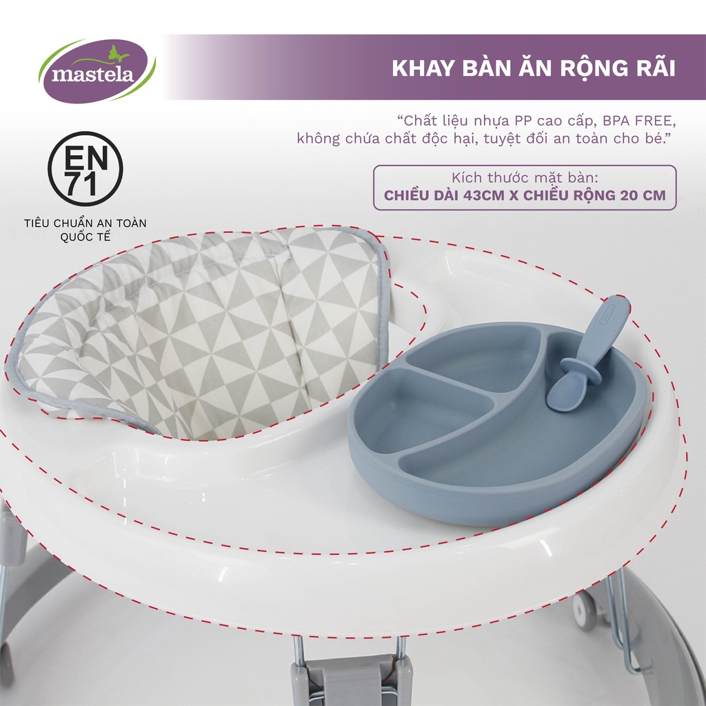 Xe tròn tập đi có đồ chơi và nhạc cho bé Mastela W2002 bánh xe cao su hãm di chuyển theo quán tính siêu nhẹ xoay 360 độ