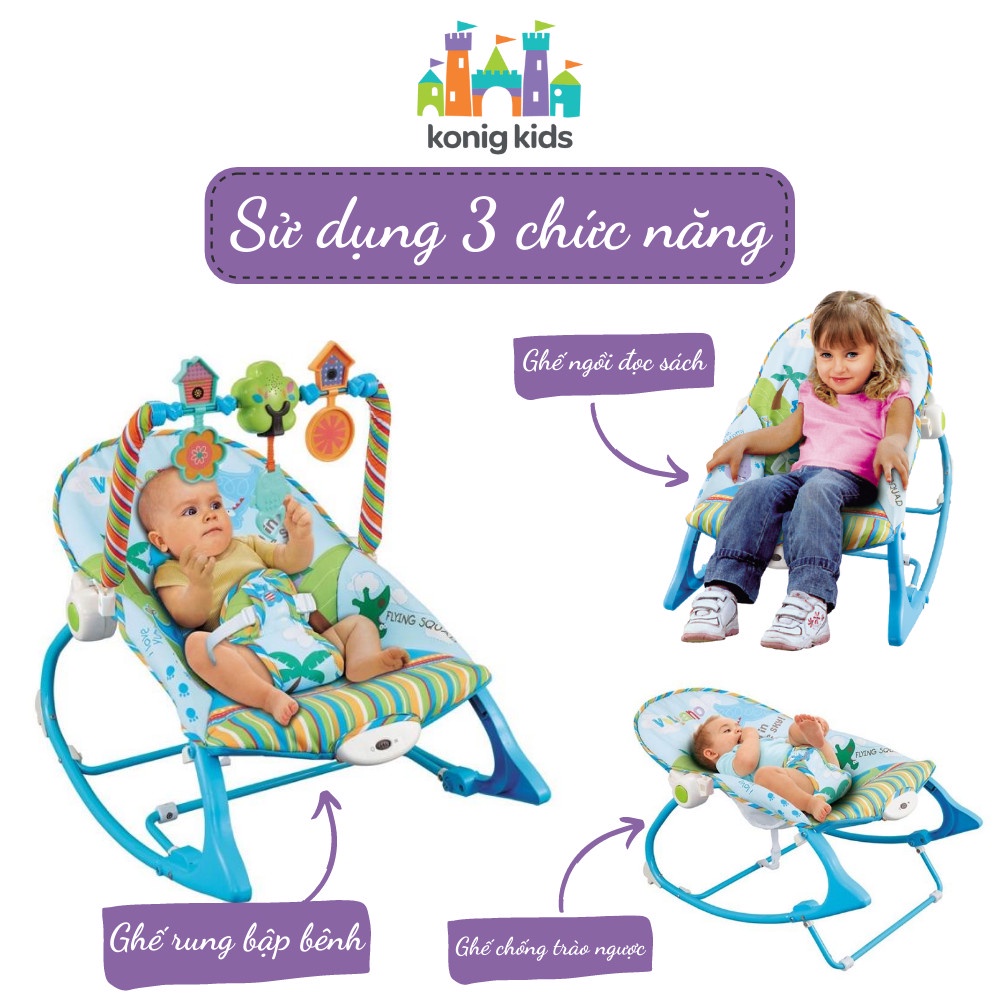 Ghế rung bập bênh có nhạc kèm đồ chơi cho bé, ngồi ăn bột kết hợp đọc sách từ 5 - 18kg - Konig kids- 63562