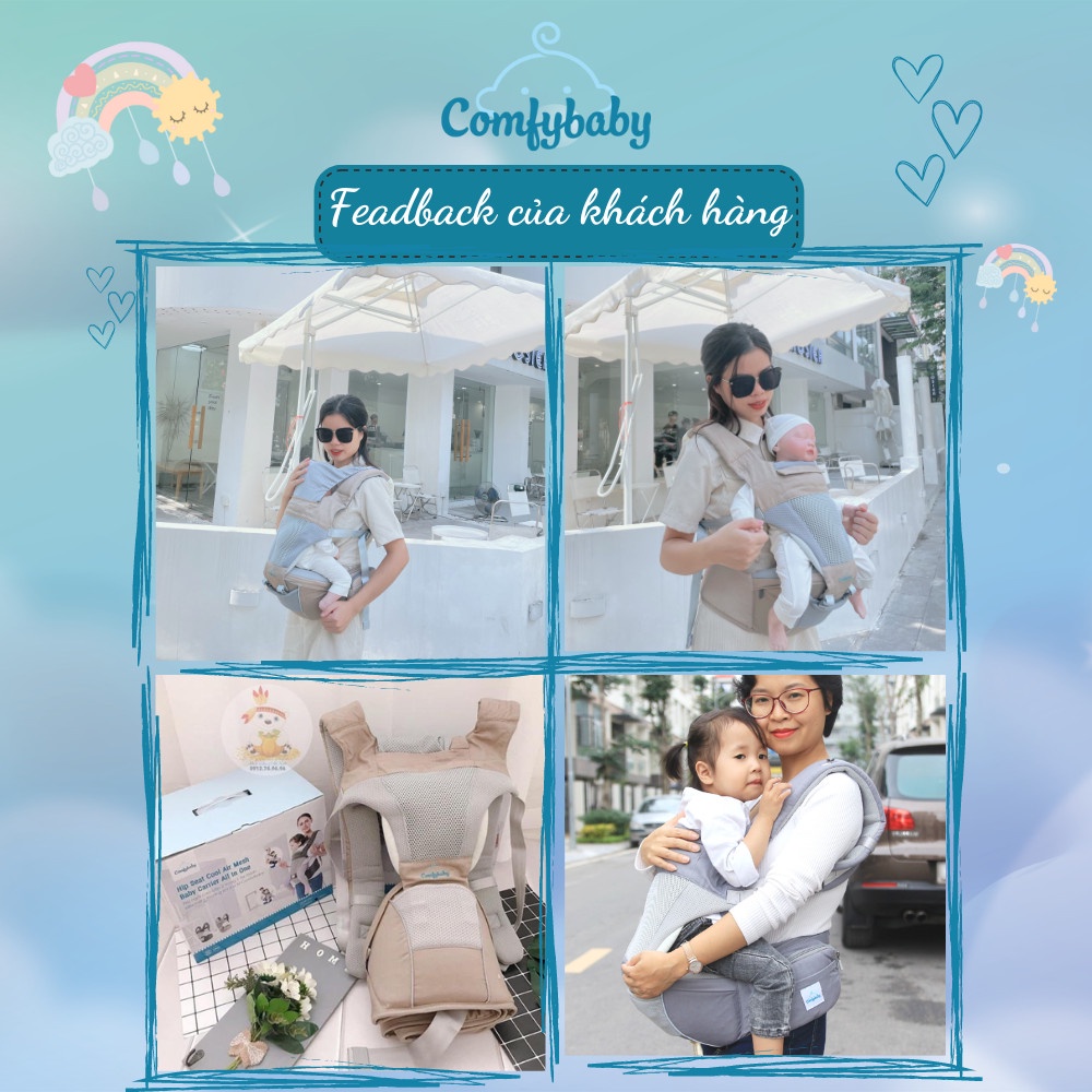 Địu ngồi cho bé cao cấp siêu mềm 4 tư thế công nghệ Air Mesh thoáng khí - Comfybaby CF818 địu ngồi chữ M