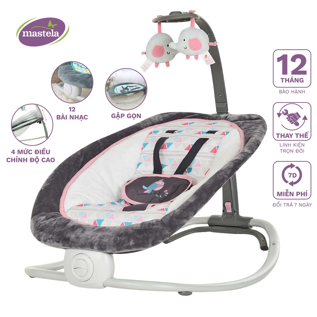 Ghế rung cho bé sơ sinh Mastela MSTL-06915-17 có đồ chơi và nhạc ru ngủ, 4 nấc điều chỉnh độ cao dễ dàng gấp gọn
