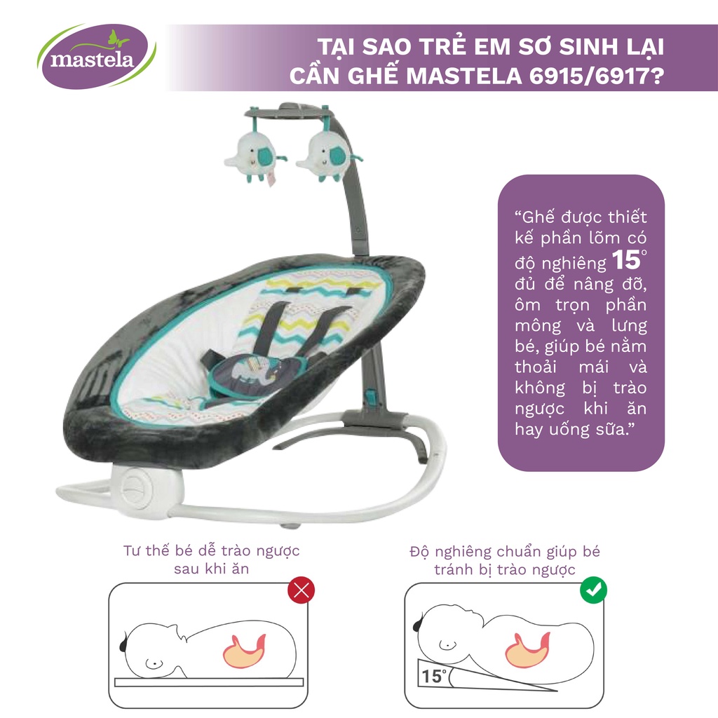 Ghế rung cho bé sơ sinh Mastela MSTL-06915-17 có đồ chơi và nhạc ru ngủ, 4 nấc điều chỉnh độ cao dễ dàng gấp gọn