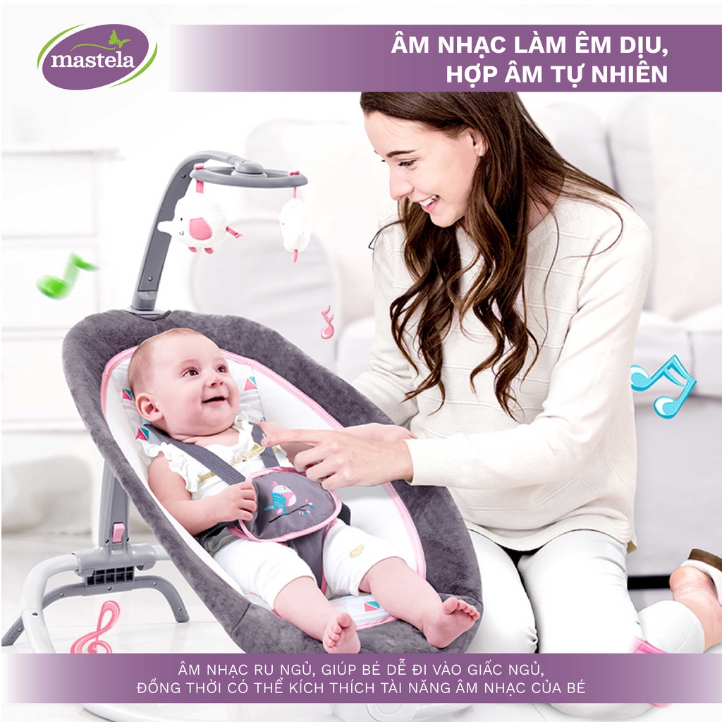 Ghế rung cho bé sơ sinh Mastela MSTL-06915-17 có đồ chơi và nhạc ru ngủ, 4 nấc điều chỉnh độ cao dễ dàng gấp gọn