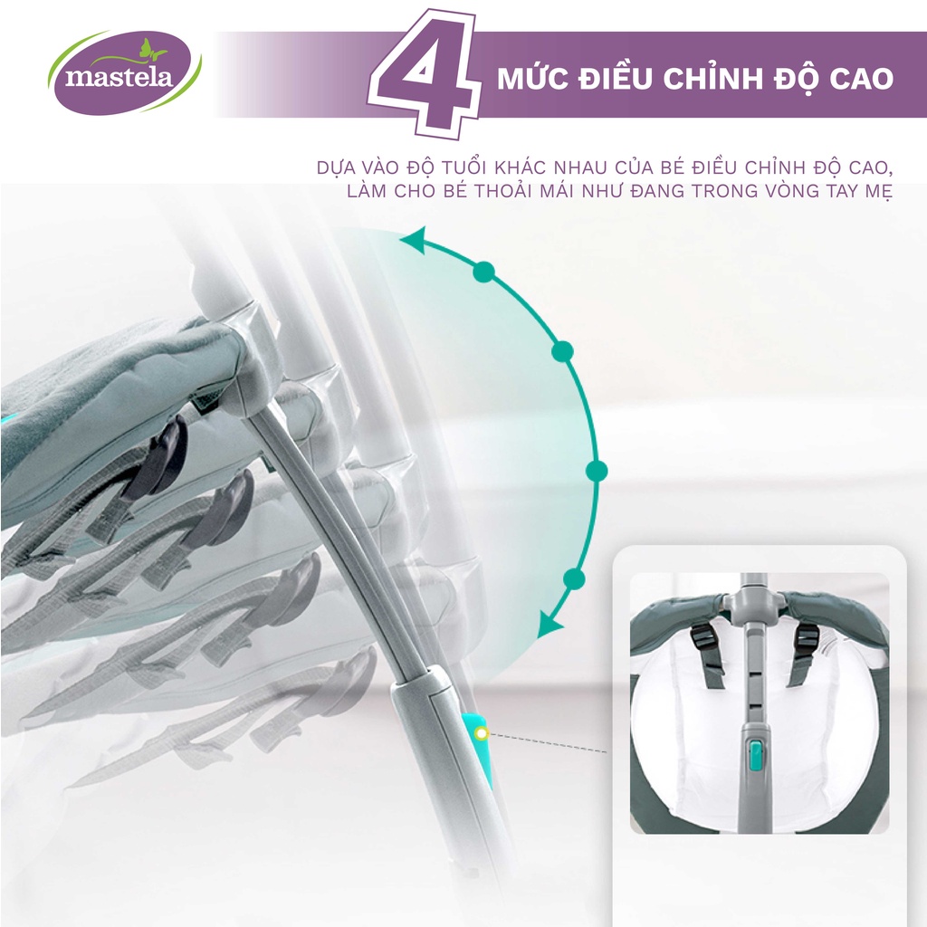 Ghế rung cho bé sơ sinh Mastela MSTL-06915-17 có đồ chơi và nhạc ru ngủ, 4 nấc điều chỉnh độ cao dễ dàng gấp gọn