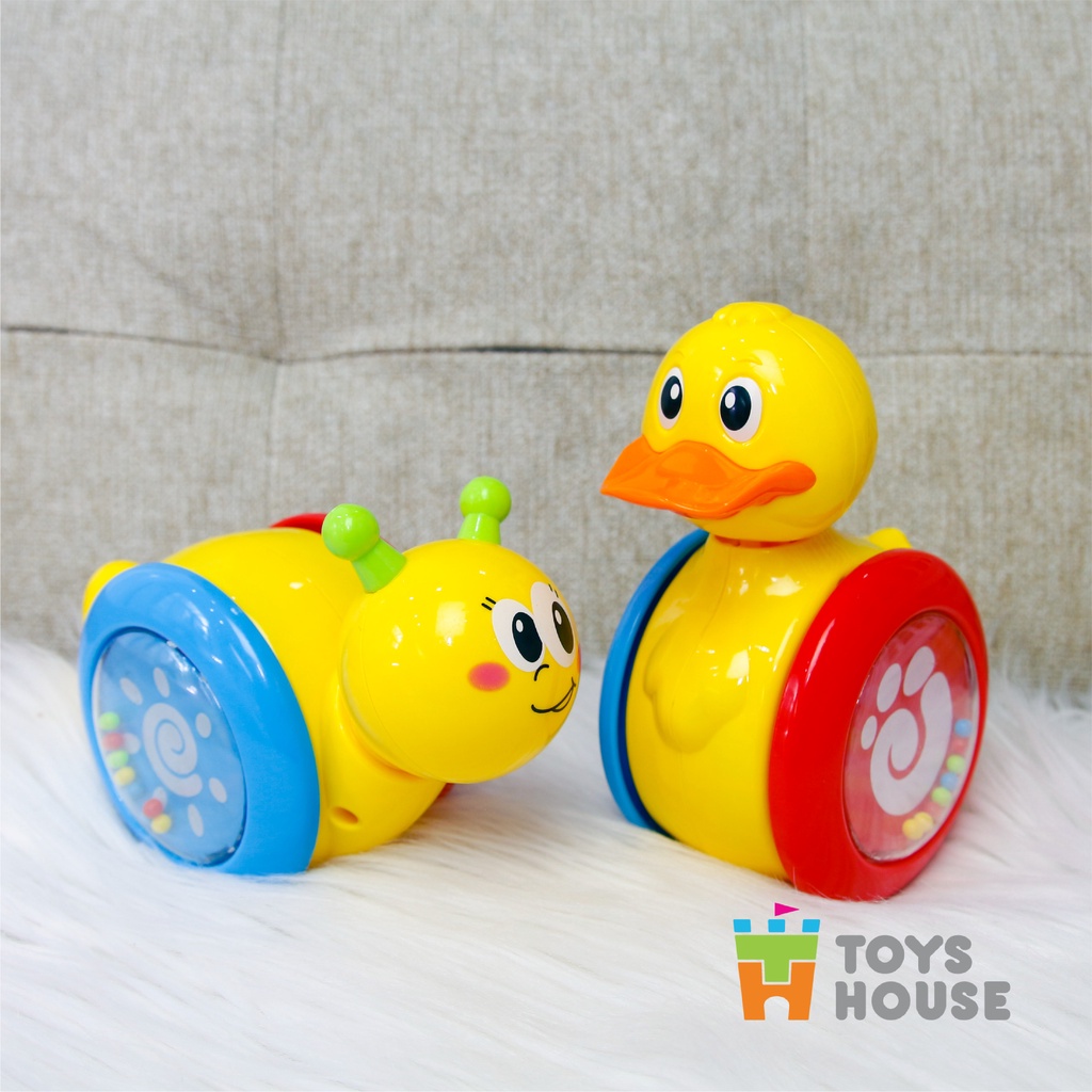 Đồ chơi lật đật gật gù có bánh xe cho bé Toyshouse 008-2 chú vịt vàng dễ thương - Tiêu chuẩn Châu Âu EN71