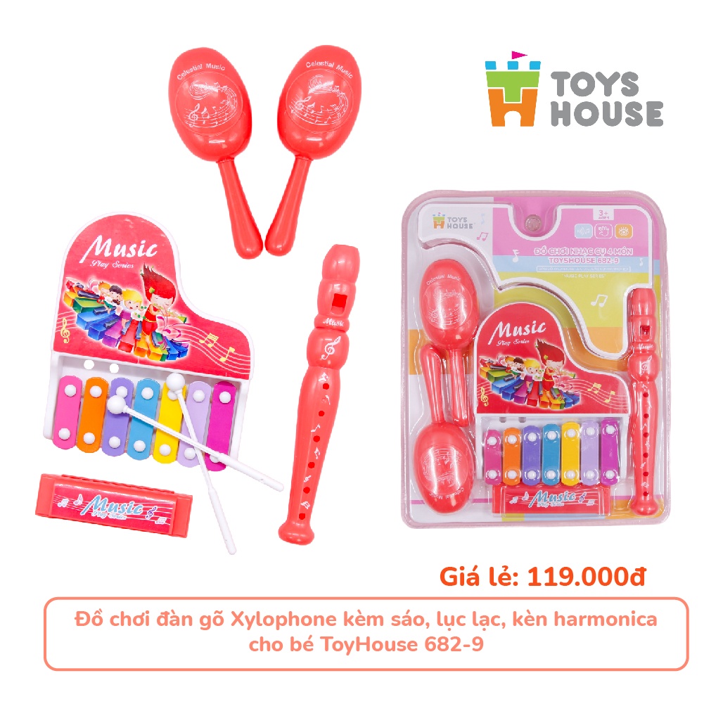 Đồ chơi đàn gõ Xylophone kèm sáo, lục lạc, kèn harmonica cho bé ToyHouse 682-9