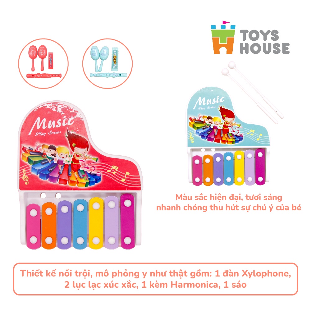 Đồ chơi đàn gõ Xylophone kèm sáo, lục lạc, kèn harmonica cho bé ToyHouse 682-9