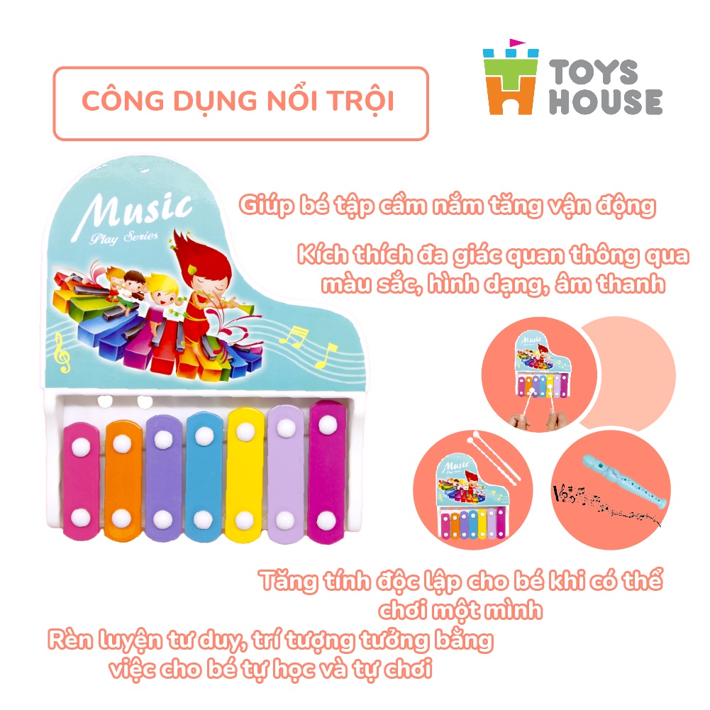 Đồ chơi đàn gõ Xylophone kèm sáo, lục lạc, kèn harmonica cho bé ToyHouse 682-9
