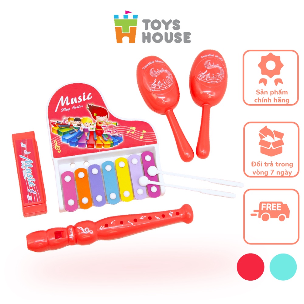 Đồ chơi đàn gõ Xylophone kèm sáo, lục lạc, kèn harmonica cho bé ToyHouse 682-9