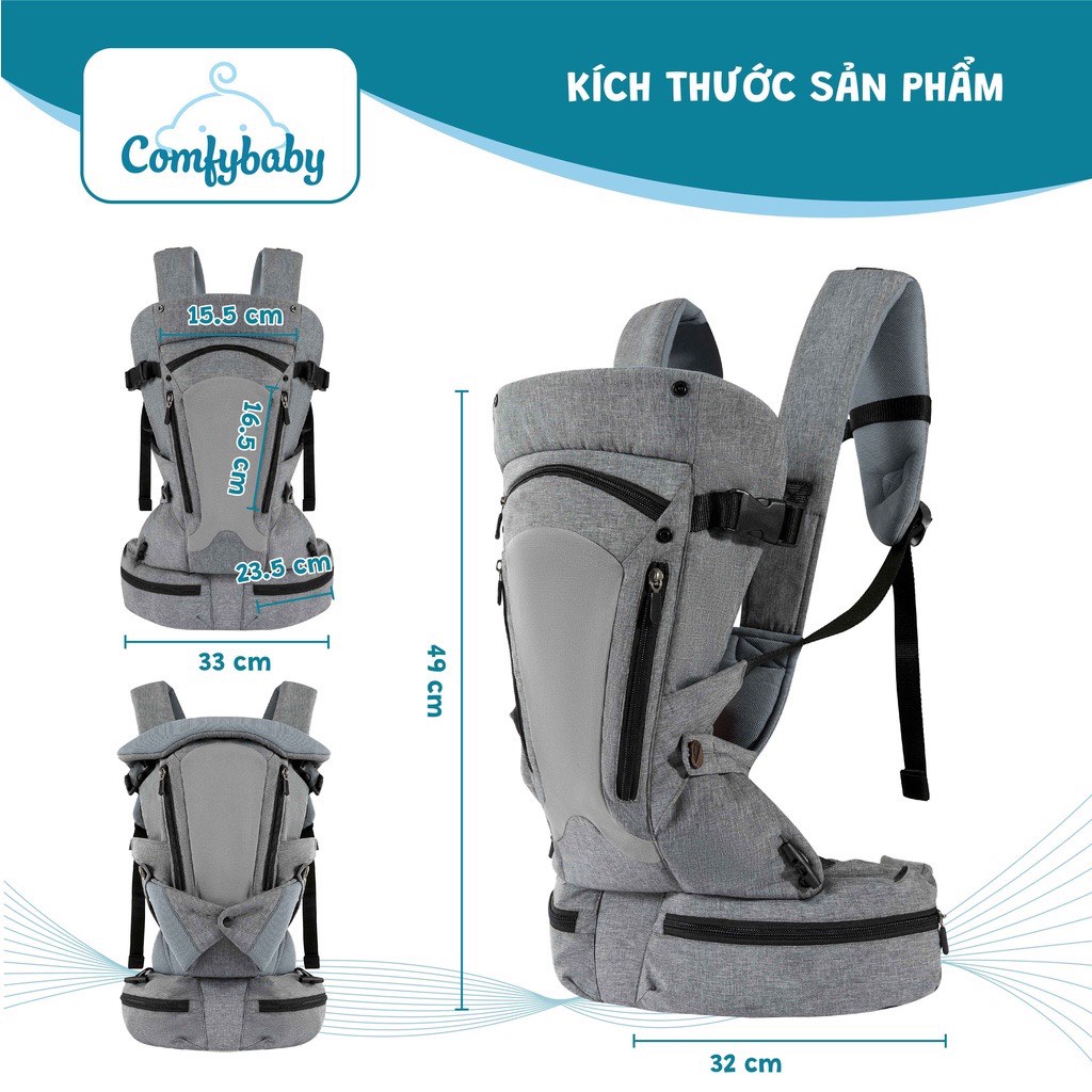 Địu em bé 4 tư thế, trợ lực, chống vòng kiềng, air mesh thoáng khí cao cấp cho trẻ từ sơ sinh Comfybaby YN-602