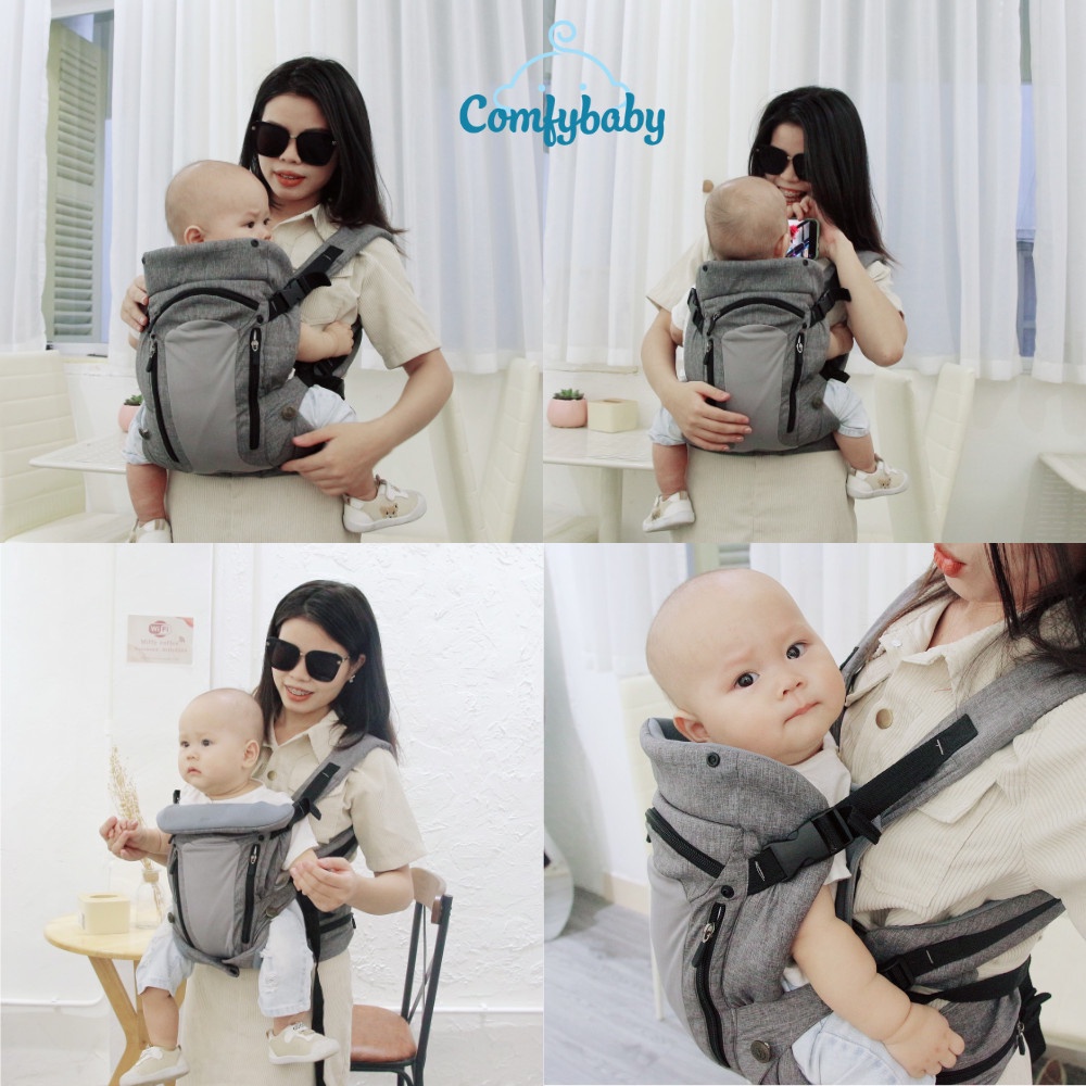 Địu em bé 4 tư thế, trợ lực, chống vòng kiềng, air mesh thoáng khí cao cấp cho trẻ từ sơ sinh Comfybaby YN-602