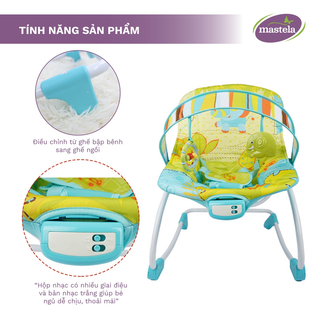 Ghế rung có nhạc, bập bênh kiêm ghế ngồi trẻ em 2 vị trí ngả lưng Mastela 6903/6904 - Bảo hành chính hãng 1 năm