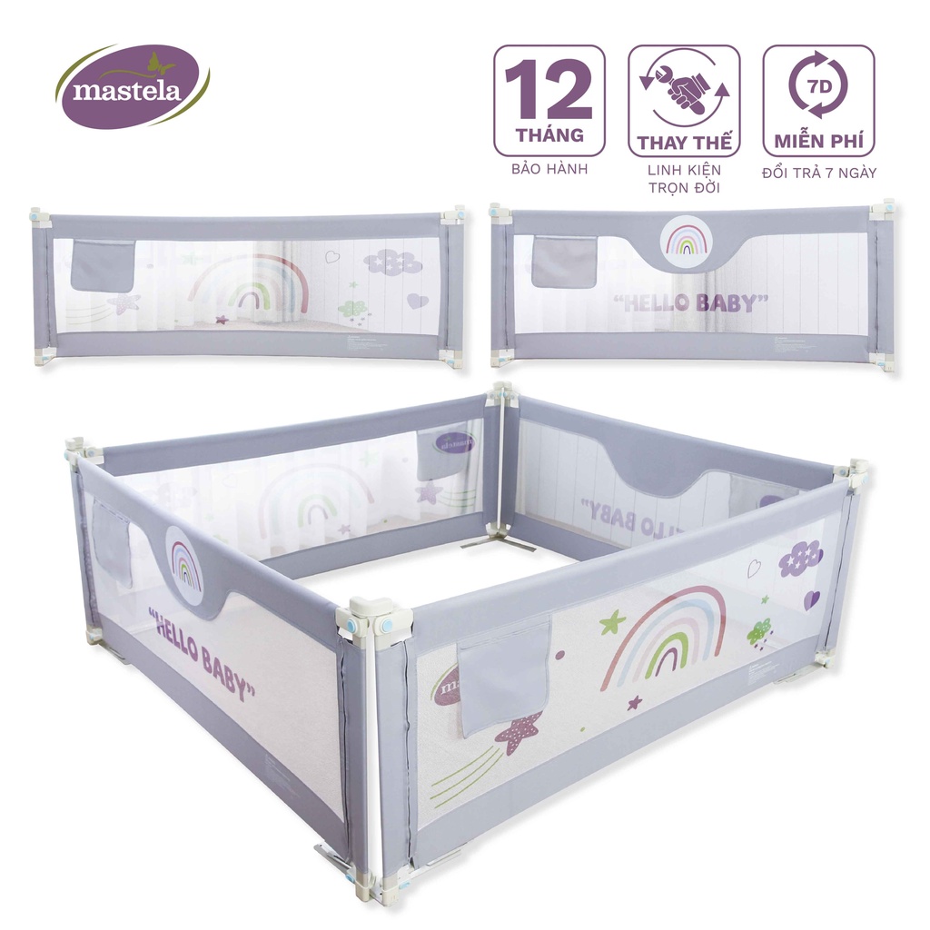 Thanh chắn giường cho bé điều chỉnh độ cao linh hoạt bảo vệ bé chống va đập, ngã lộn hình Cầu Vồng/Hello Baby Mastela