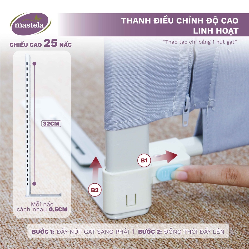 Thanh chắn giường cho bé điều chỉnh độ cao linh hoạt bảo vệ bé chống va đập, ngã lộn hình Cầu Vồng/Hello Baby Mastela