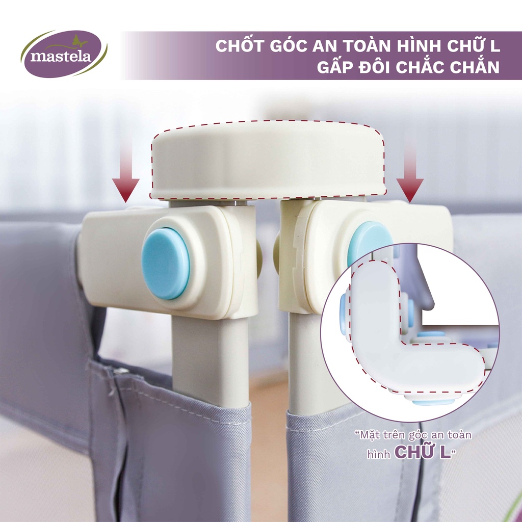 Thanh chắn giường cho bé điều chỉnh độ cao linh hoạt bảo vệ bé chống va đập, ngã lộn hình Cầu Vồng/Hello Baby Mastela