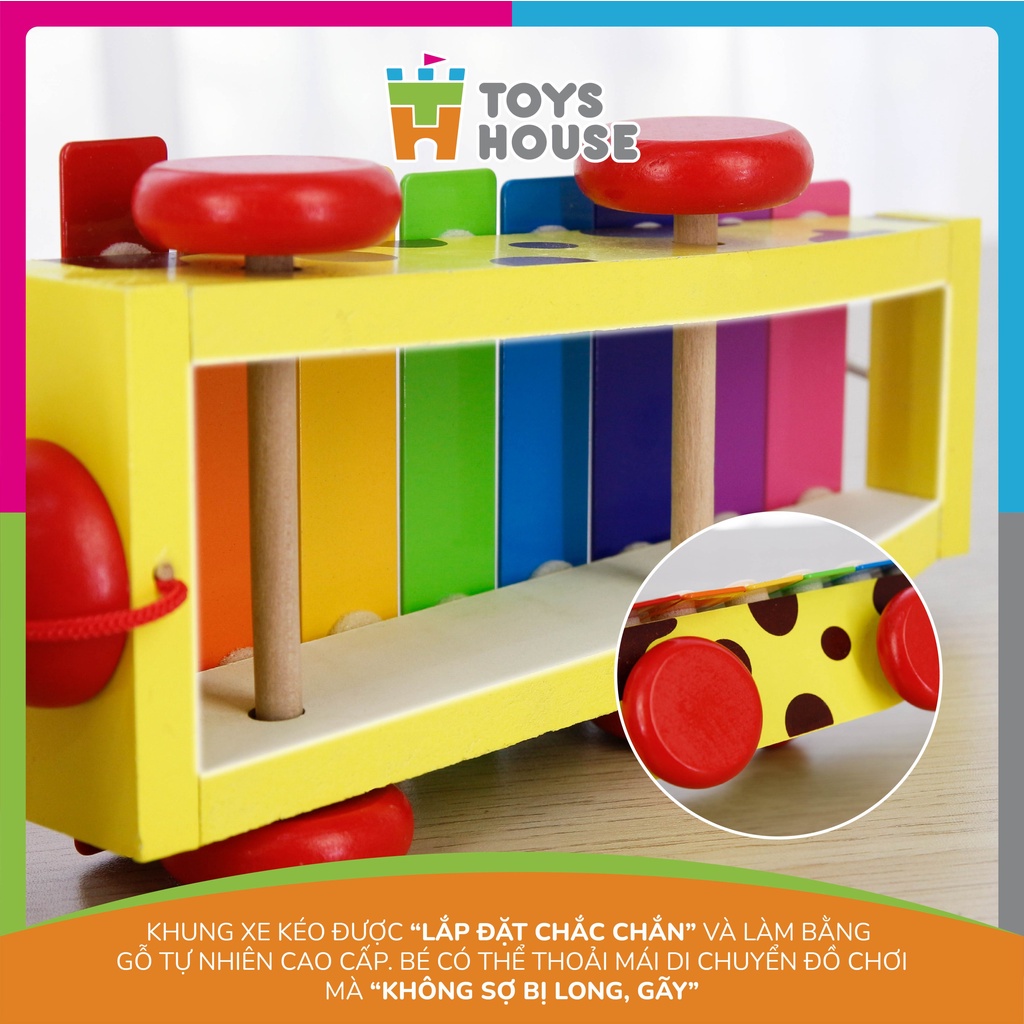 Đồ chơi gỗ - Đàn xylophone cầu vồng kết hợp xe kéo hình cún  thỏa mãn đam mê âm nhạc của trẻ Toyshouse 1152