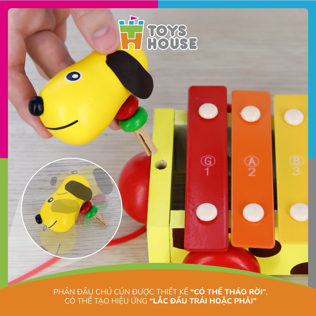 Đồ chơi gỗ - Đàn xylophone cầu vồng kết hợp xe kéo hình cún  thỏa mãn đam mê âm nhạc của trẻ Toyshouse 1152