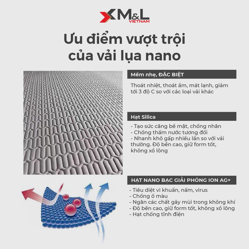 Chiếu điều hòa kèm 2 áo gối - lụa Nano lót cao su non - Tencel Latex M&L CM1