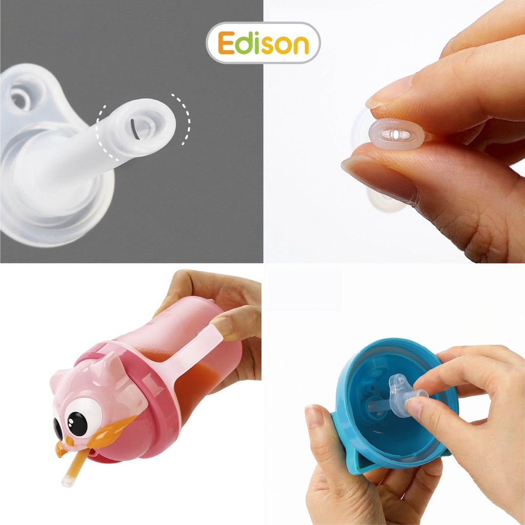 Bình tập uống nước cho bé có quai cầm kèm ống hút chống sặc thiết kế cải tiến Edison 3321 chính hãng Hàn Quốc
