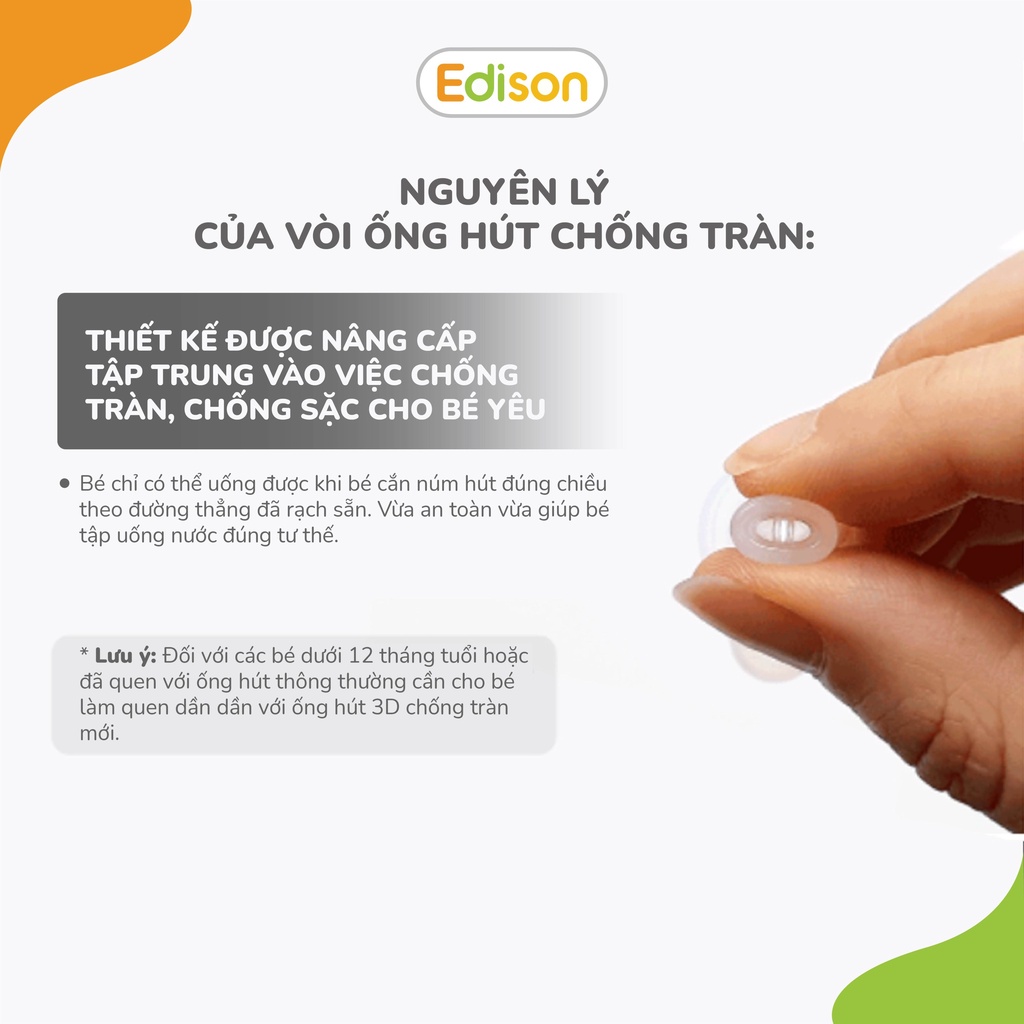 Bình tập uống nước cho bé có quai cầm kèm ống hút chống sặc thiết kế cải tiến Edison 3321 chính hãng Hàn Quốc
