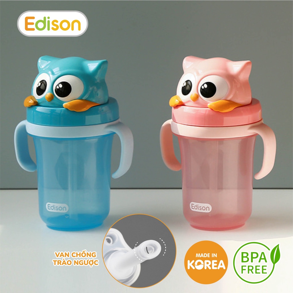 Bình tập uống nước cho bé có quai cầm kèm ống hút chống sặc thiết kế cải tiến Edison 3321 chính hãng Hàn Quốc