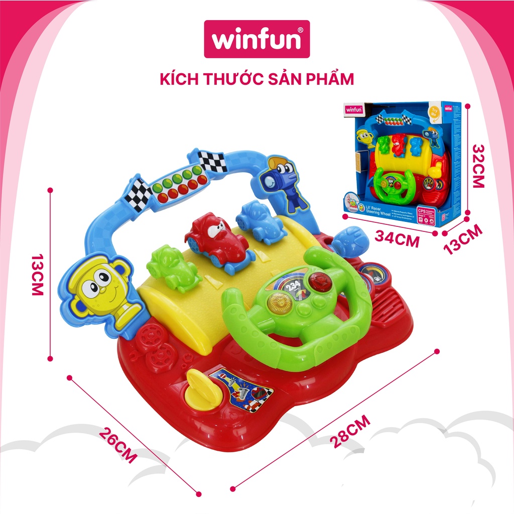 Vô lăng đồ chơi cho bé chơi game đua xe có âm thanh vui nhộn, luyện phối hợp tay mắt, kích thích giác quan Winfun 0621
