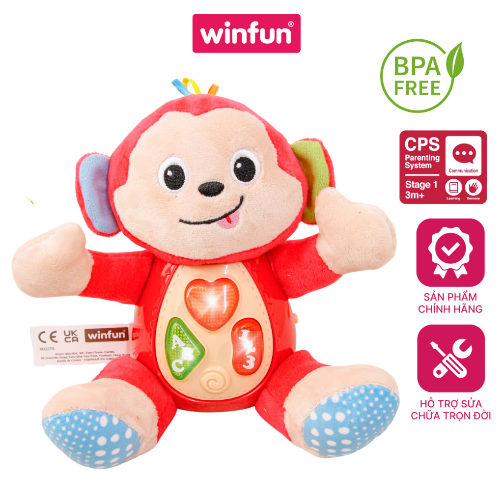 Đồ chơi cho bé hình chú khỉ GiGi phát nhạc vui nhộn - biết đọc chữ tiếng anh giáo dục sớm cho trẻ 0-36 tháng Winfun 0275