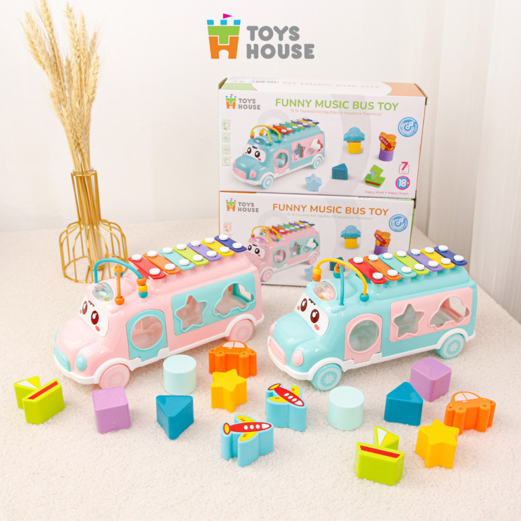 Đồ chơi ô tô thả hình khối kết hợp đàn gõ Xylophone giáo dục sớm cho bé Toyshouse HE8036