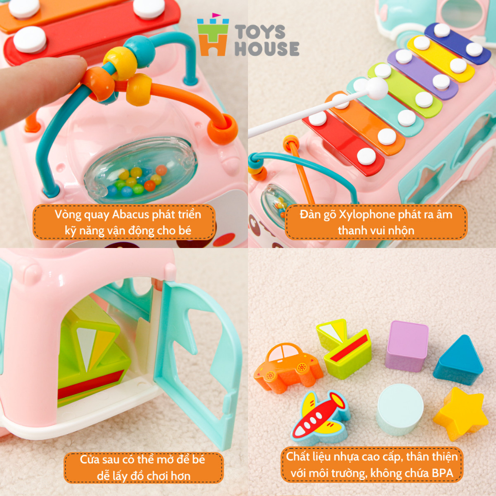 Đồ chơi ô tô thả hình khối kết hợp đàn gõ Xylophone giáo dục sớm cho bé Toyshouse HE8036