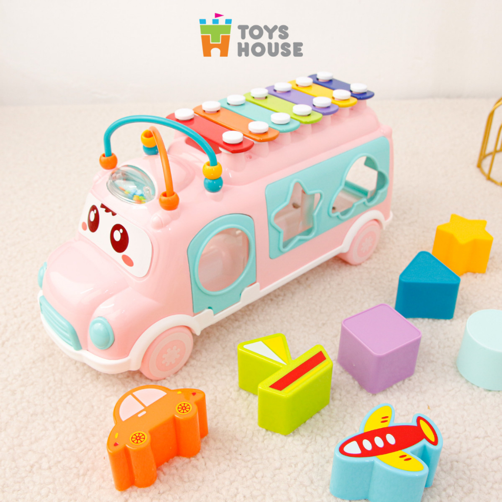 Đồ chơi ô tô thả hình khối kết hợp đàn gõ Xylophone giáo dục sớm cho bé Toyshouse HE8036