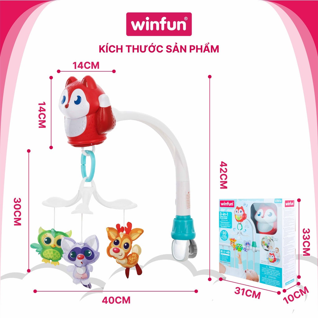 Đồ chơi treo nôi cũi, xe đẩy xoay tự động, máy tạo tiếng ồn trắng cho bé dễ đi vào giấc ngủ - Chú sóc múa ba lê Winfun