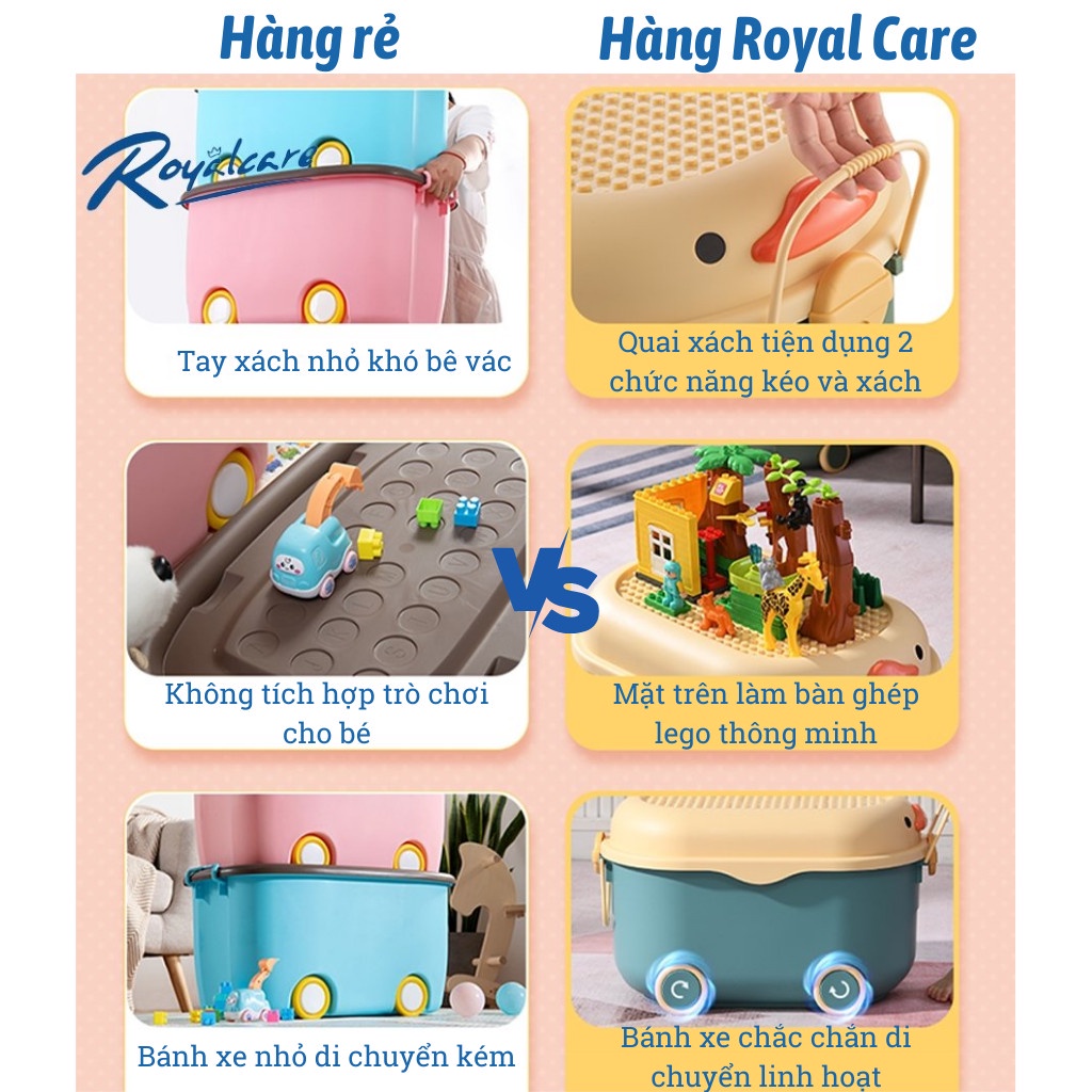Thùng đựng đồ chơi 56 lít kiêm mặt lắp ghép lego có bánh xe đa năng cùng bé tạo thói quen gọn gàng, ngăn nắp ROYALCARE