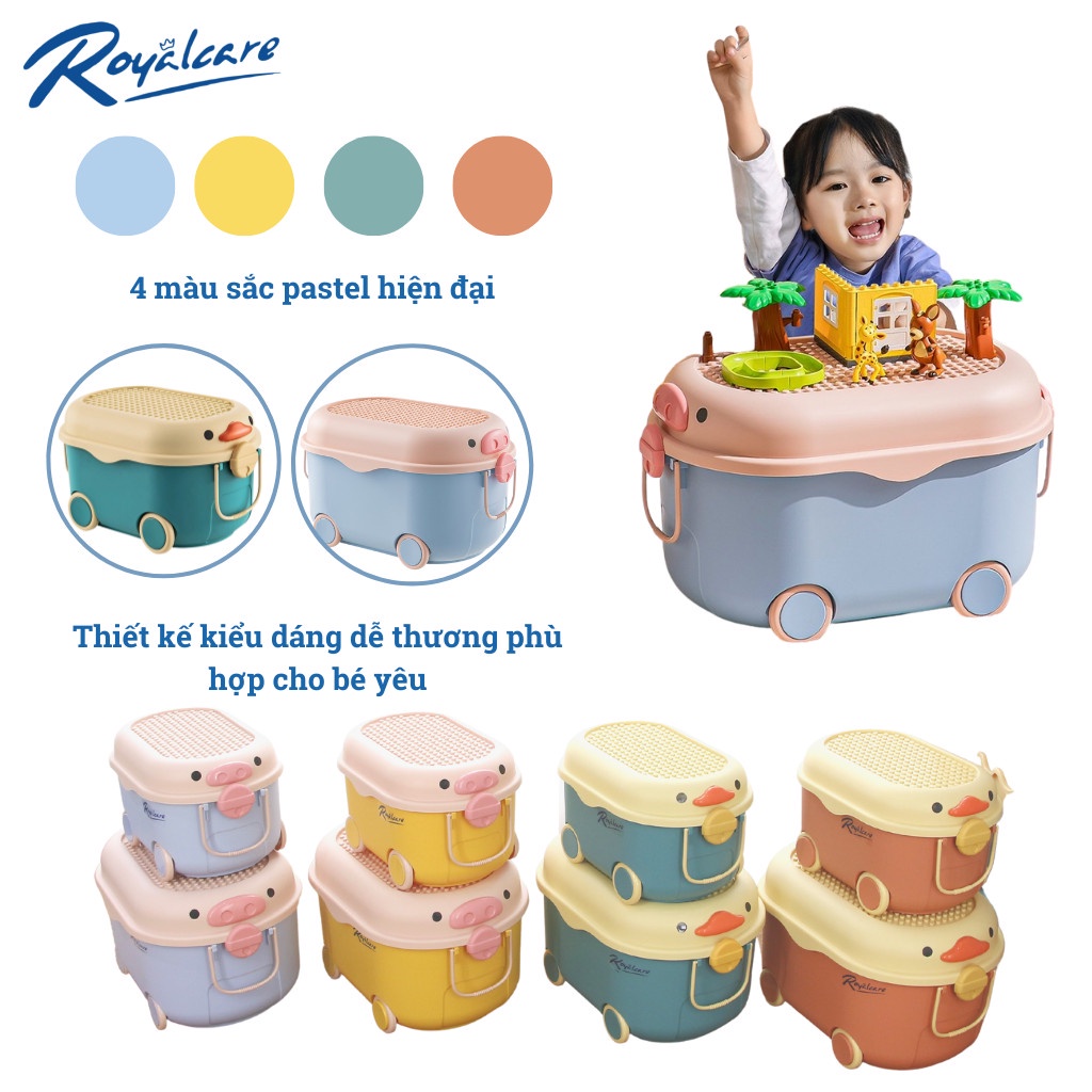 Thùng đựng đồ chơi 56 lít kiêm mặt lắp ghép lego có bánh xe đa năng cùng bé tạo thói quen gọn gàng, ngăn nắp ROYALCARE