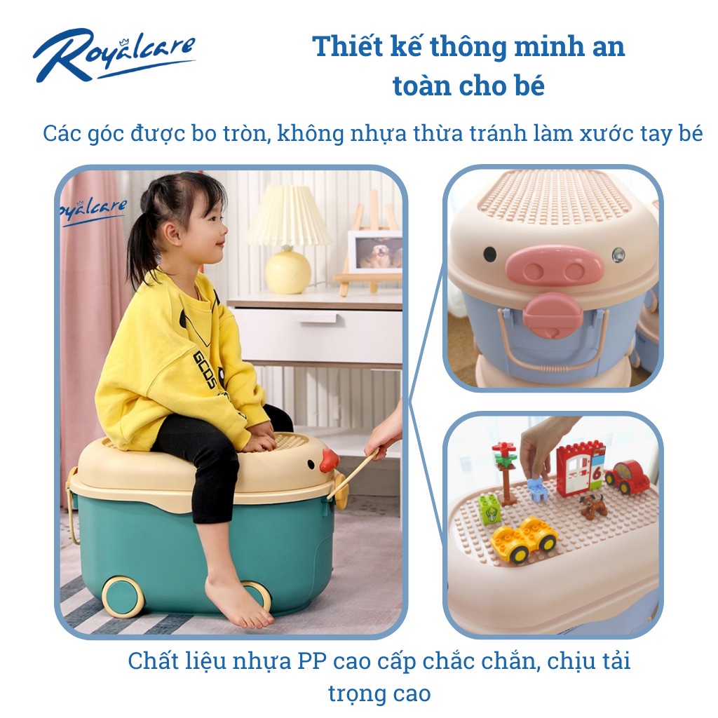 Thùng đựng đồ chơi 56 lít kiêm mặt lắp ghép lego có bánh xe đa năng cùng bé tạo thói quen gọn gàng, ngăn nắp ROYALCARE