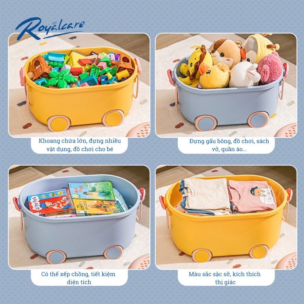 Thùng đựng đồ chơi 56 lít kiêm mặt lắp ghép lego có bánh xe đa năng cùng bé tạo thói quen gọn gàng, ngăn nắp ROYALCARE