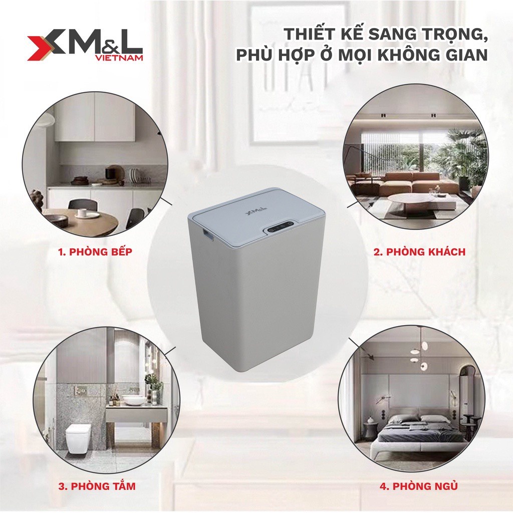 Thùng rác cảm ứng thông minh 15 lít M&amp;L FH-2 - Hàng chính hãng bảo hành 03 tháng