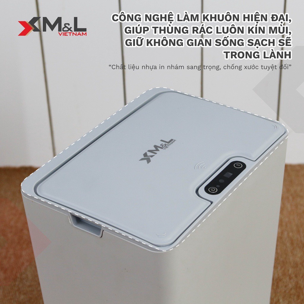 Thùng rác cảm ứng thông minh 15 lít M&amp;L FH-2 - Hàng chính hãng bảo hành 03 tháng