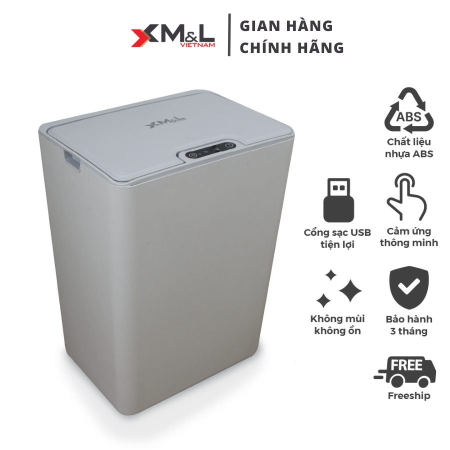 Thùng rác cảm ứng thông minh 15 lít M&amp;L FH-2 - Hàng chính hãng bảo hành 03 tháng
